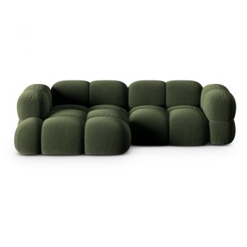 Colțar verde cu tapițerie din catifea (cu colț pe partea stângă/cu șezlong) Loretto – Cosmopolitan Design