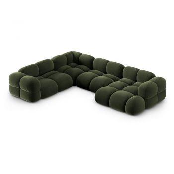 Colțar verde cu tapițerie din catifea (cu colț pe partea stângă/în formă de 
