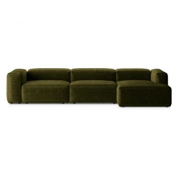 Colțar verde cu tapițerie din catifea reiată (cu colț pe partea dreaptă/cu șezlong) Bergano – Cosmopolitan Design