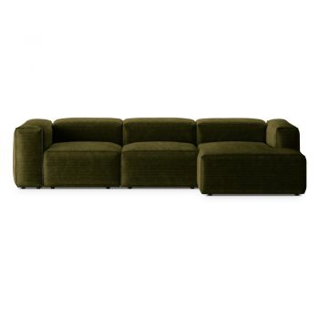 Colțar verde cu tapițerie din catifea reiată (cu colț pe partea dreaptă/cu șezlong) Bergano – Cosmopolitan Design