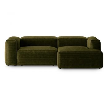 Colțar verde cu tapițerie din catifea reiată (cu colț pe partea dreaptă/cu șezlong) Bergano – Cosmopolitan Design