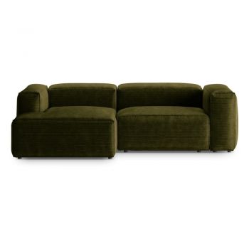 Colțar verde cu tapițerie din catifea reiată (cu colț pe partea stângă/cu șezlong) Bergano – Cosmopolitan Design