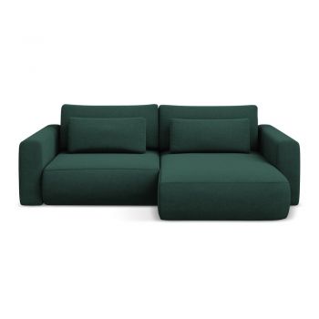 Colțar verde extensibil/cu spațiu de depozitare (cu colț pe partea dreaptă/cu șezlong) Kapua – Makamii