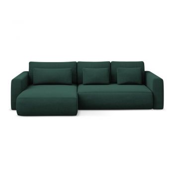 Colțar verde extensibil/cu spațiu de depozitare (cu colț pe partea stângă/cu șezlong) Kapua – Makamii