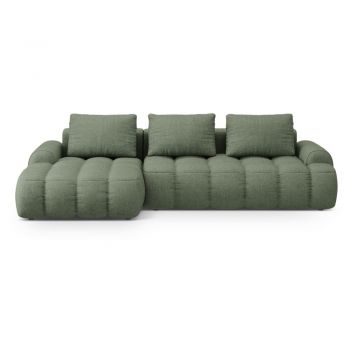 Colțar verde extensibil/cu spațiu de depozitare (cu colț pe partea stângă/cu șezlong) Linz – Cosmopolitan Design