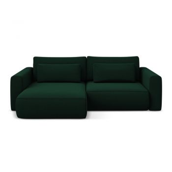 Colțar verde extensibil/cu spațiu de depozitare cu tapițerie din catifea (cu colț pe partea stângă/cu șezlong) Kapua – Makamii