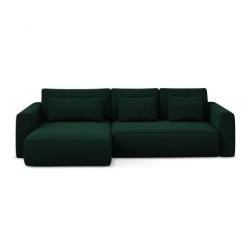 Colțar verde extensibil/cu spațiu de depozitare cu tapițerie din catifea (cu colț pe partea stângă/cu șezlong) Kapua – Makamii