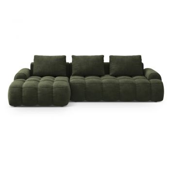 Colțar verde extensibil/cu spațiu de depozitare cu tapițerie din catifea (cu colț pe partea stângă/cu șezlong) Linz – Cosmopolitan Design