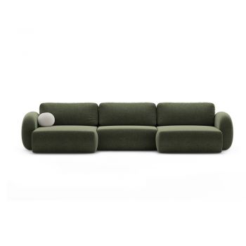 Colțar verde extensibil/cu spațiu de depozitare cu tapițerie din chenille (în formă de 