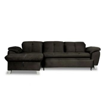 Coltar Extensibil Cu Insula Stanga Sevilia Lux, Lada Depozitare, 5 Locuri, Tetiere Reglabile, Negru, 272 Cm