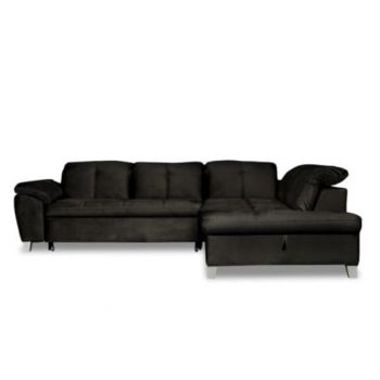 Coltar Extensibil Cu Otoman Mic Dreapta Sevilia Lux, Lada Depozitare, 5 Locuri, Tetiere Reglabile, Monolith 95, Negru, 280 Cm