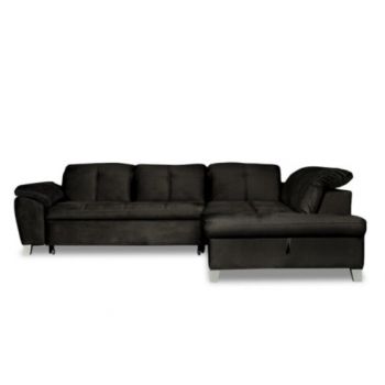Coltar Extensibil Cu Otoman Mic Dreapta Sevilia Lux, Lada Depozitare, 5 Locuri, Tetiere Reglabile, Monolith 95, Negru, 280 Cm