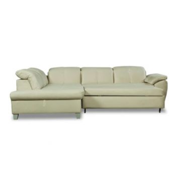Coltar Extensibil Cu Otoman Mic Stanga Sevilia Lux, Lada Depozitare, 5 Locuri, Tetiere Reglabile, Crem, 280 Cm