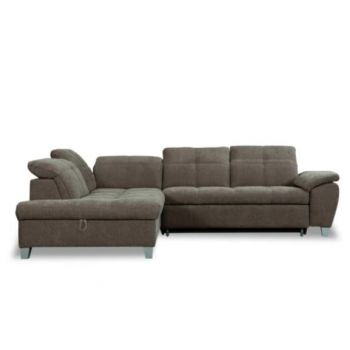 Coltar Extensibil Cu Otoman Mic Stanga Sevilia Lux, Lada Depozitare, 5 Locuri, Tetiere Reglabile, Maro Moca, 280 Cm