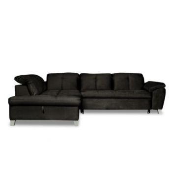 Coltar Extensibil Cu Otoman Mic Stanga Sevilia Lux, Lada Depozitare, 5 Locuri, Tetiere Reglabile, Monolith 95, Negru, 280 Cm
