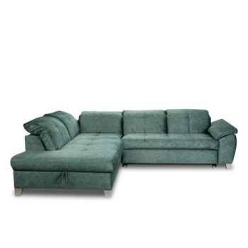 Coltar Extensibil Cu Otoman Mic Stanga Sevilia Lux, Lada Depozitare, 5 Locuri, Tetiere Reglabile, Verde Petrol, 280 Cm