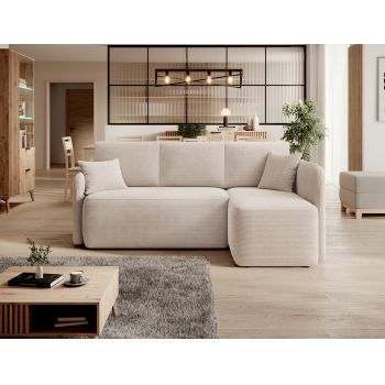 Coltar extensibil dreapta 3 locuri ELTAP, Hadson, 206x150x89 cm, lemn/poliester, bej deschis