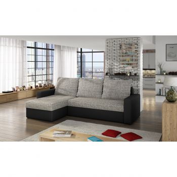 Coltar extensibil reversibil 3 locuri ELTAP, Livio, 237x150x72 cm, lemn/poliester, gri deschis/negru