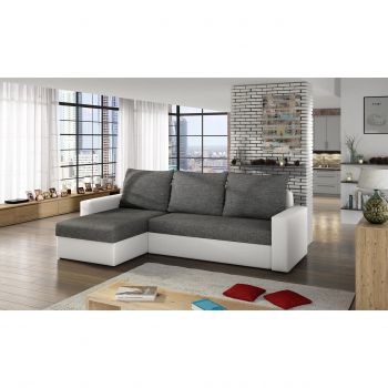 Coltar extensibil reversibil 3 locuri ELTAP, Livio, 237x150x72 cm, lemn/poliester, gri inchis/alb