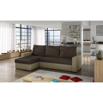 Coltar extensibil reversibil 3 locuri ELTAP, Livio, 237x150x72 cm, lemn/poliester, maro inchis/bej