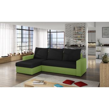 Coltar extensibil reversibil 3 locuri ELTAP, Livio, 237x150x72 cm, lemn/poliester, negru/verde