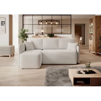 Coltar extensibil stanga 3 locuri ELTAP, Hadson, 206x150x89 cm, lemn/poliester, alb