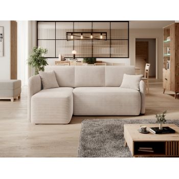 Coltar extensibil stanga 3 locuri ELTAP, Hadson, 206x150x89 cm, lemn/poliester, bej deschis
