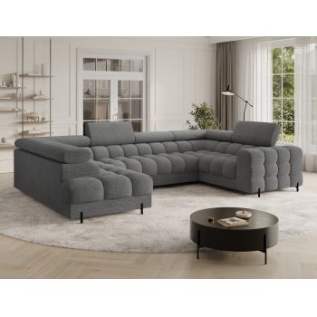 Coltar extensibil stanga 3 locuri ELTAP, LT-03ROY, Fectory, 346x205x93 cm, lemn/poliester, gri