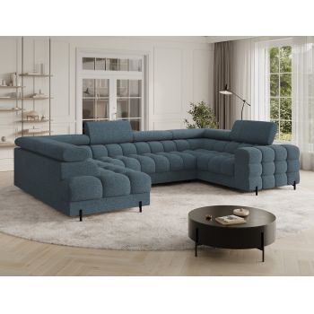 Coltar extensibil stanga 3 locuri ELTAP, LT-40JAF, Fectory, 346x205x93 cm, lemn/poliester, albastru