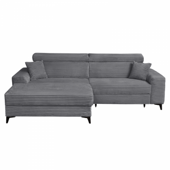 Coltar FLORIDA ONE T extensibil, cu arcuri si lada depozitare, colt stanga, gri inchis, 280x175x95 cm