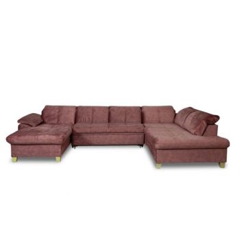 Coltar U Extensibil Sevilia Lux, Dreapta, 6 Locuri, Tetiere Reglabile, Roz Prafuit Inchis, 355 Cm