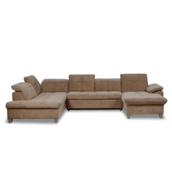 Coltar U Extensibil Sevilia Lux, Stanga, 6 Locuri, Tetiere Reglabile, Maro, 355 Cm