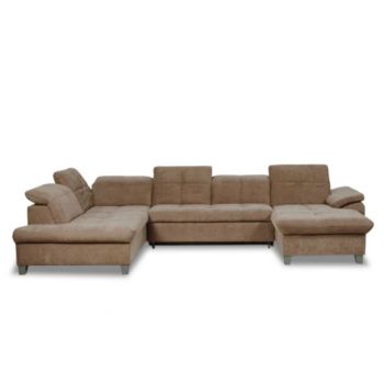 Coltar U Extensibil Sevilia Lux, Stanga, 6 Locuri, Tetiere Reglabile, Maro Deschis, 355 Cm