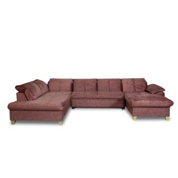 Coltar U Extensibil Sevilia Lux, Stanga, 6 Locuri, Tetiere Reglabile, Roz Prafuit Inchis, 355 Cm