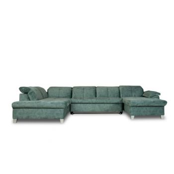 Coltar U Extensibil Sevilia Lux, Stanga, 6 Locuri, Tetiere Reglabile, Verde Petrol, 355 Cm
