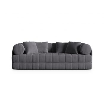 Canapea extensibila 3 locuri, Kemi, Cosmopolitan Design, 206x95x70 cm, catifea, gri inchis