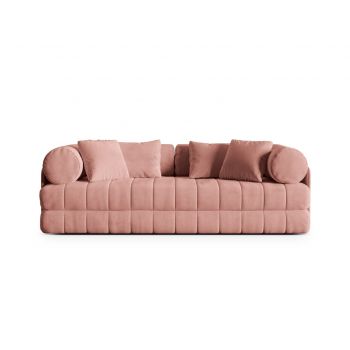 Canapea extensibila 3 locuri, Kemi, Cosmopolitan Design, 206x95x70 cm, catifea, roz