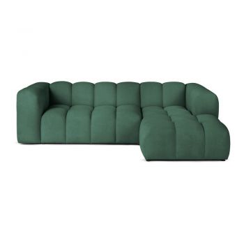 Colțar verde cu tapițerie din catifea (cu colț pe partea dreaptă/cu șezlong) Cube – Bonami Selection