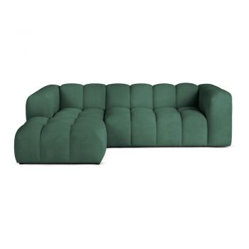 Colțar verde cu tapițerie din catifea (cu colț pe partea stângă/cu șezlong) Cube – Bonami Selection