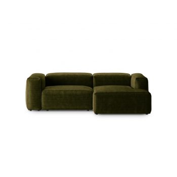 Coltar dreapta 2 locuri, Bergamo, Cosmopolitan Design, 244x152x70 cm, catifea chenille raiata, verde