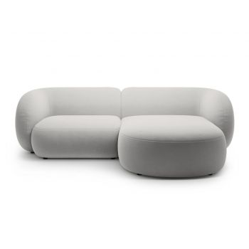 Coltar dreapta 2 locuri, Kate, Micadoni, 255x176x76 cm, catifea, gri deschis