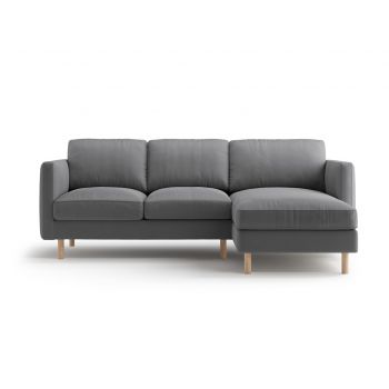 Coltar dreapta 3 locuri, Eden, Micadoni, 223x150x90 cm, catifea, gri