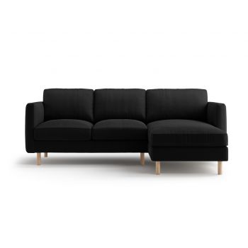 Coltar dreapta 3 locuri, Eden, Micadoni, 223x150x90 cm, catifea, negru