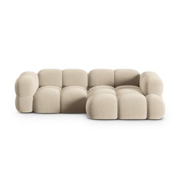 Coltar dreapta 3 locuri, Loretto, Cosmopolitan Design, 250x147x68 cm, catifea, bej deschis
