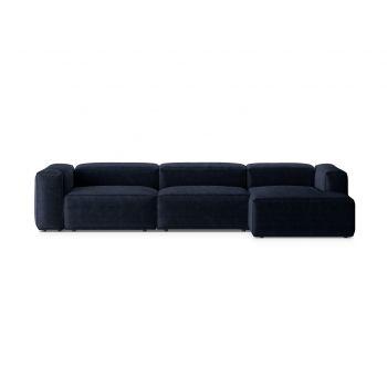 Coltar dreapta 4 locuri, Bergamo, Cosmopolitan Design, 344x152x70 cm, catifea chenille raiata, albastru navy
