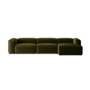 Coltar dreapta 4 locuri, Bergamo, Cosmopolitan Design, 344x152x70 cm, catifea chenille raiata, verde