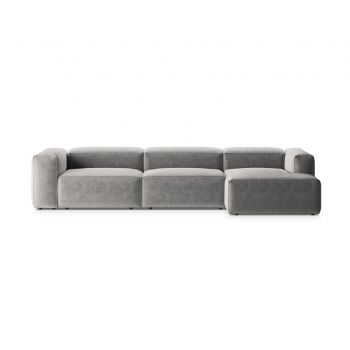 Coltar dreapta 4 locuri, Bergamo, Cosmopolitan Design, 344x152x70 cm, tesatura structurata, gri deschis