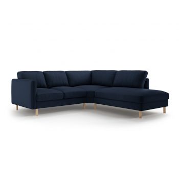 Coltar dreapta 4 locuri, Eden, Micadoni, 267x234x90 cm, catifea, albastru inchis