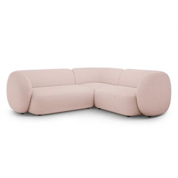 Coltar dreapta 4 locuri, Kate, Micadoni, 252x220x76 cm, tesatura boucle, roz pudra