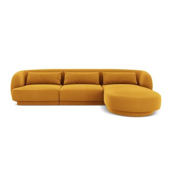 Coltar dreapta 4 locuri, Tulum, Cosmopolitan Design, 255x156x70 cm, catifea, galben
